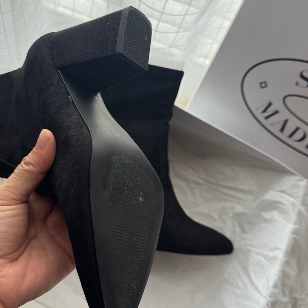 Steve Madden Sleek Black Suede Block-Heel Ankle Booties - Picture 5 of 7